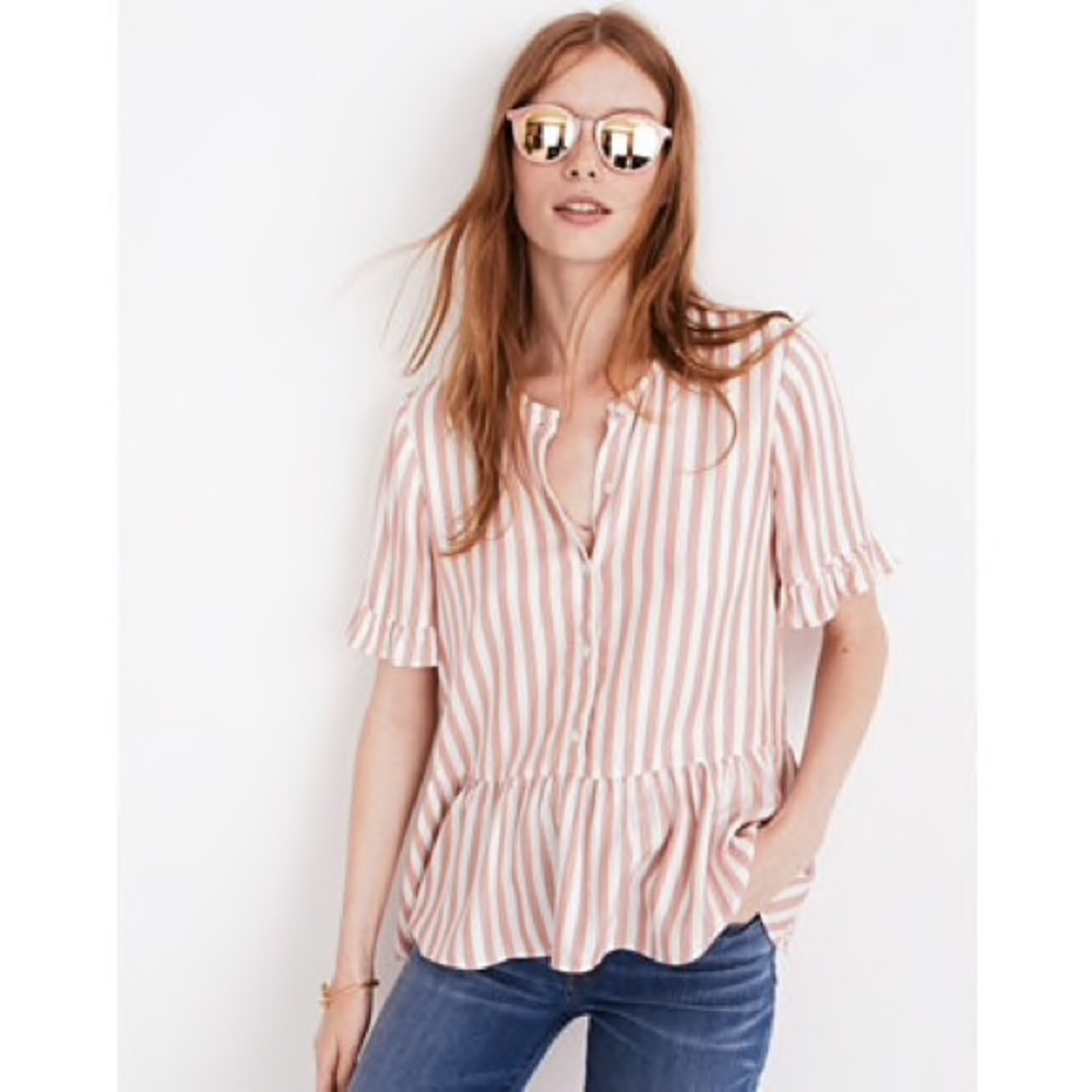studio ruffle-hem top in cecilia stripe - L
